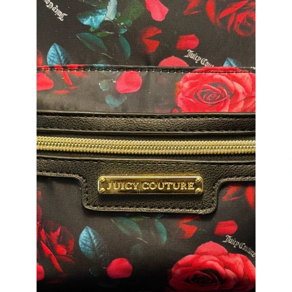 Juicy Couture Rosie Floral Mini Backpack - Black with Red Roses & Gold